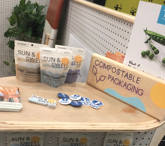 compostable and eco-friendly snack food packaging from Sun & Swell Foods.  Whole 30 Compliant snacks without any added sugars or preservatives.